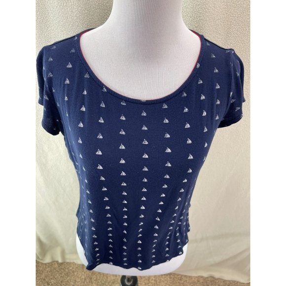 W-5 Navy Blue Nautical Sailboat Crop Top, Size Small - Picture 8 of 9
